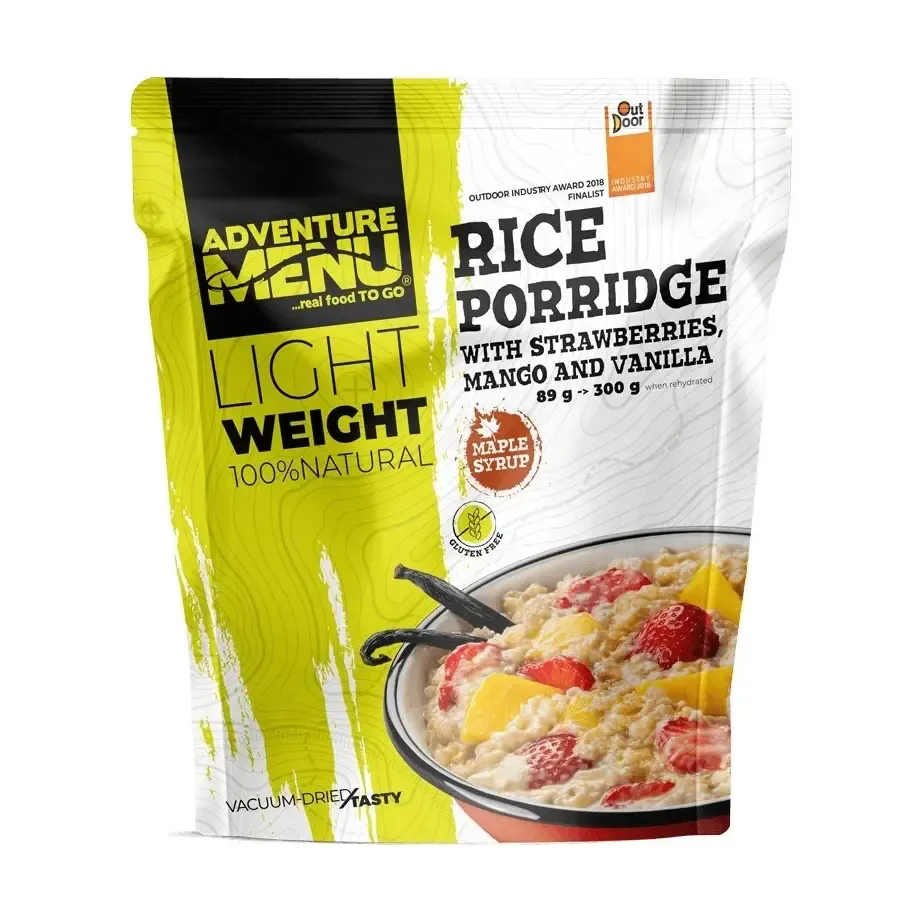 Adventure Menu Rýžová kaše s jahodami, mangem a vanilkou