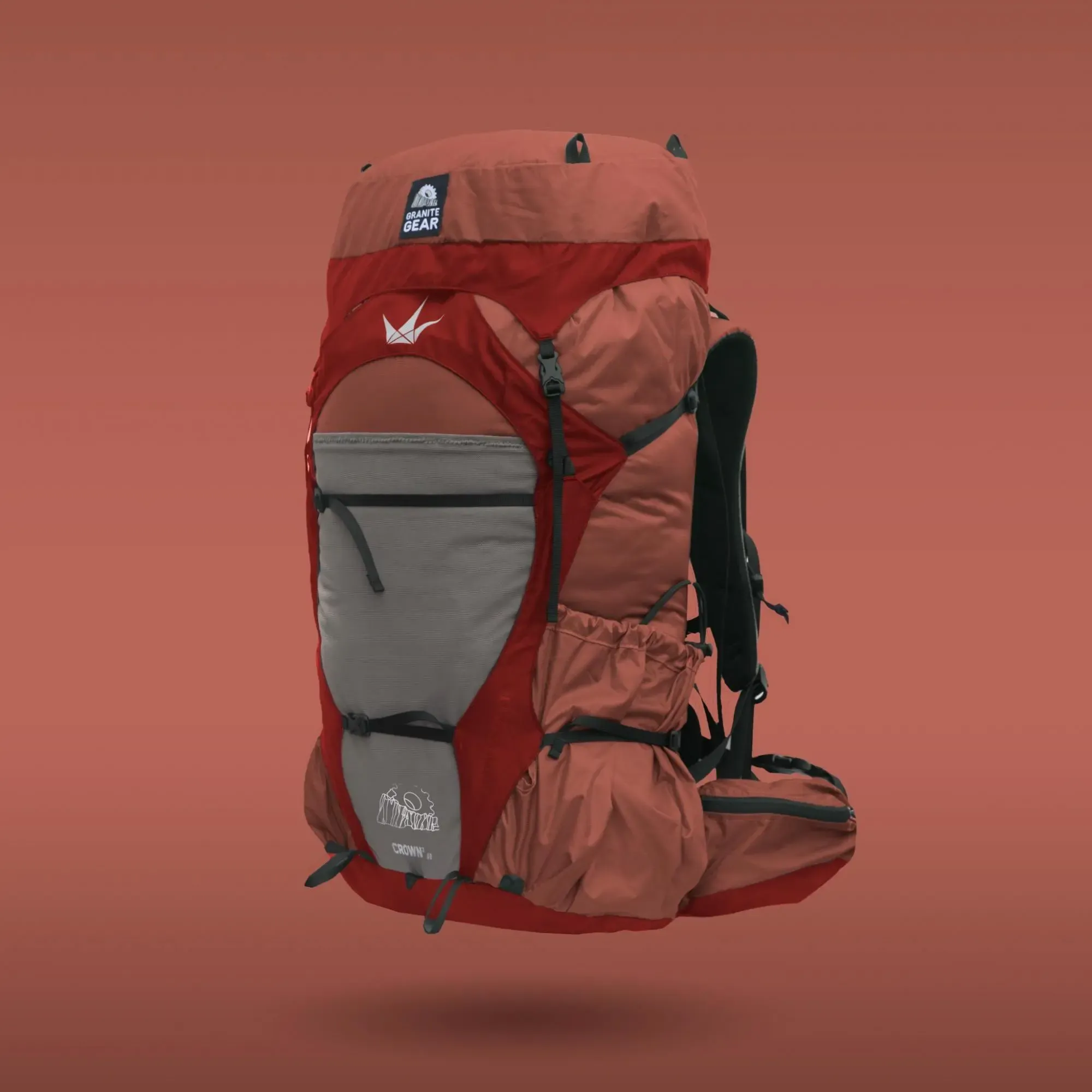 Odolný pohodlný turistický batoh Granite Gear Crown3 40 ECO s objemem 40 v červené barvě na turistiku.